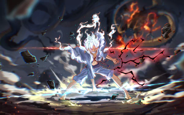 Luffy transforms into Gear 5 during the Wano arc